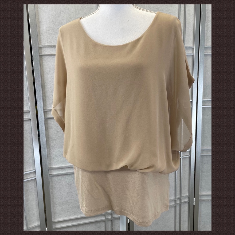Joseph A. Tan Butterfly Sleeve Blouse, XL